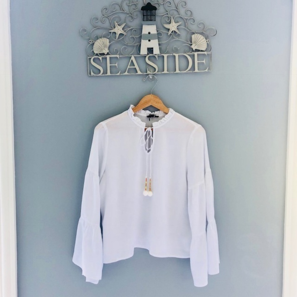 Beautiful White Beaded Tassel Flowy Blouse